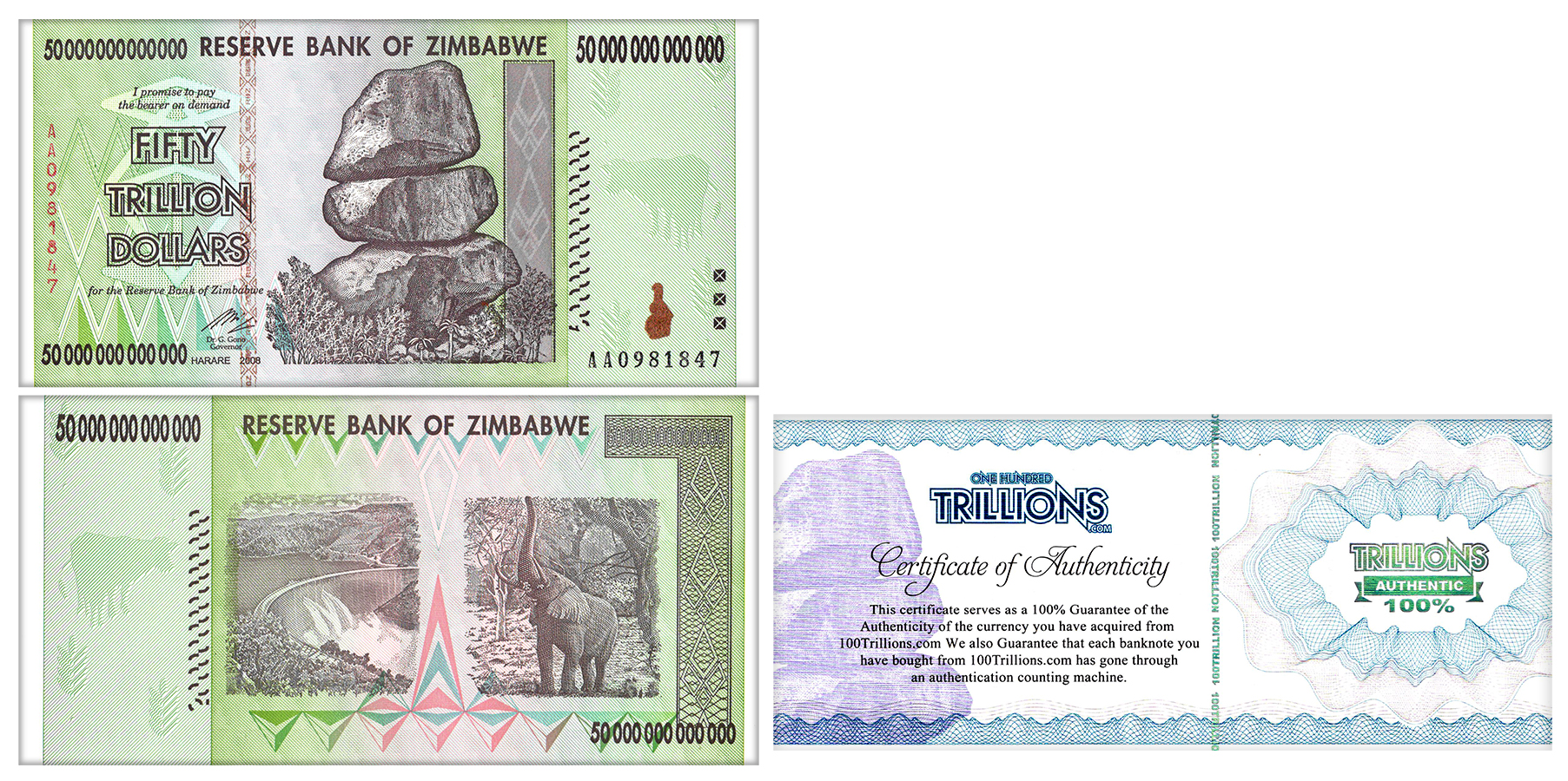 Cadre Décoratif Avec Billets Du Zimbabwe - 10 à 100 Trillions De Dollars