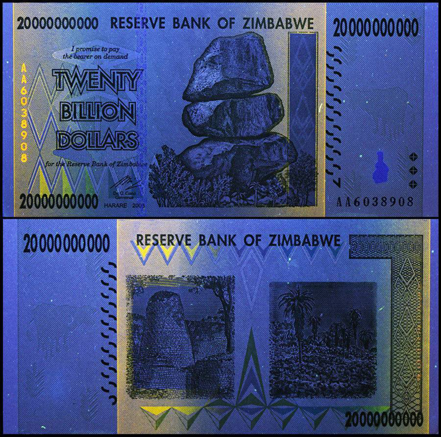 Zimbabwe 20 Trilioni Di Dollari – Banconota Autentica, Fuori Stampa, In Busta Protettiva