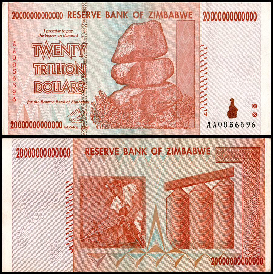 Zimbabwe 20 Trillion Dollars, 2008, P-89, Used - Trillion