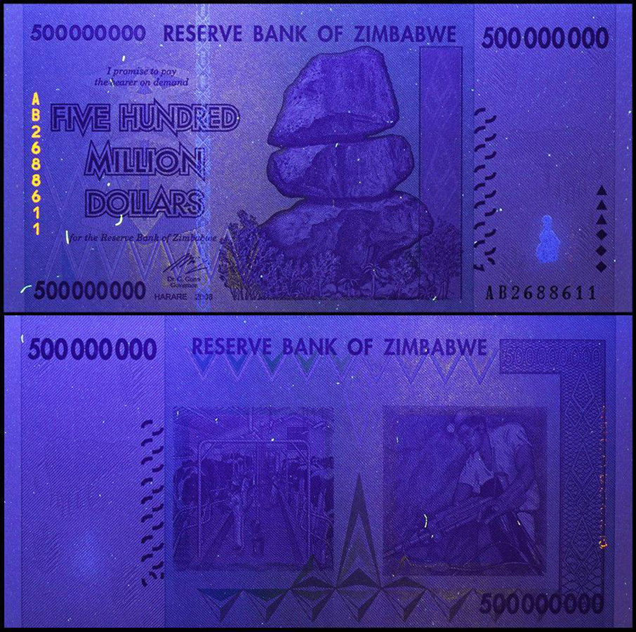 Zimbabwe 500 Million Dollars, 2008, Used - Trillion
