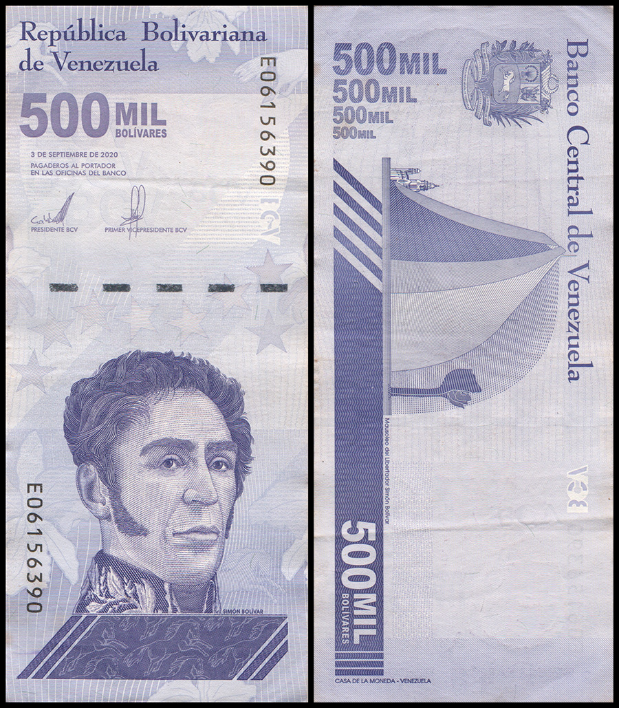 Venezuela 500 Mil (500,000 - 500000) Bolivar Soberano, 2020, P-113, Used -  Trillion