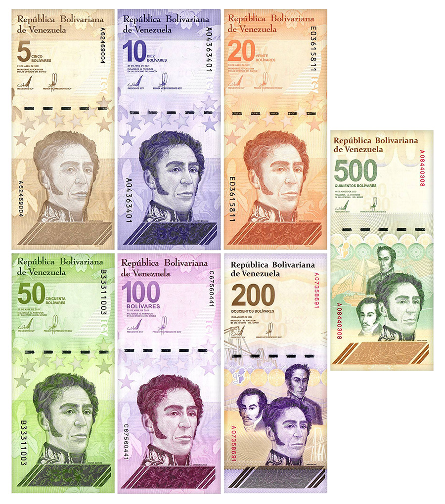 Venezuela 5-500 Bolivar Digital (Digitales) 7 Pieces Set, 2021-2023,  P-115-121, UNC - 5-500 Million Soberano - Trillion