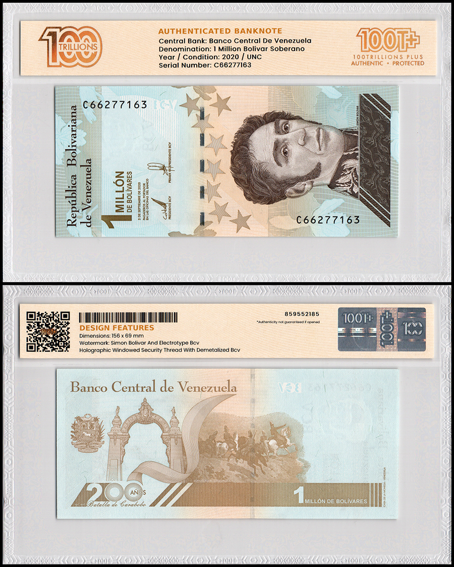 15 Venezuela banknotes- 5 x 200,000 /500,000 & 1 Million Bolivares